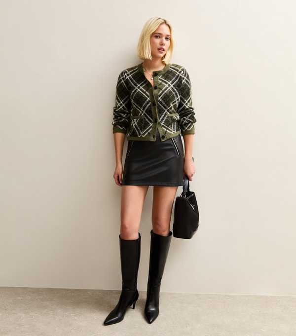 new look Black Faux Leather Double Zip Mini Skirt