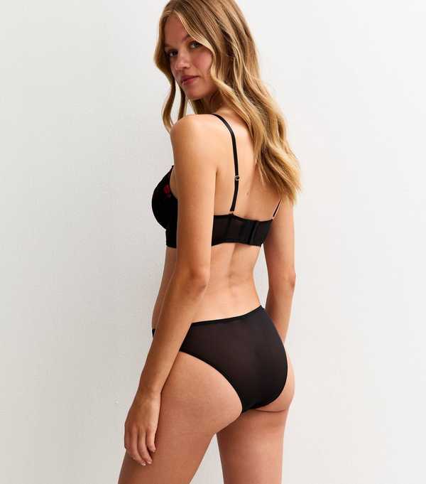 New Look Black Floral Embroidered Brazilian Briefs