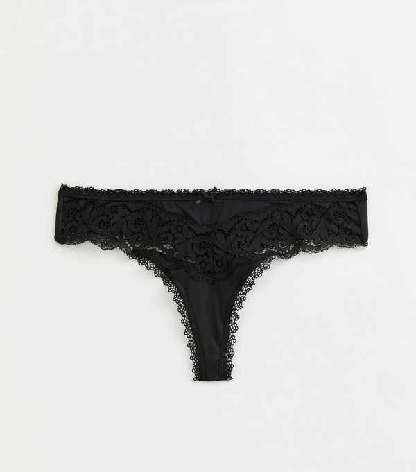 new look Black Floral Lace V-Front Thong