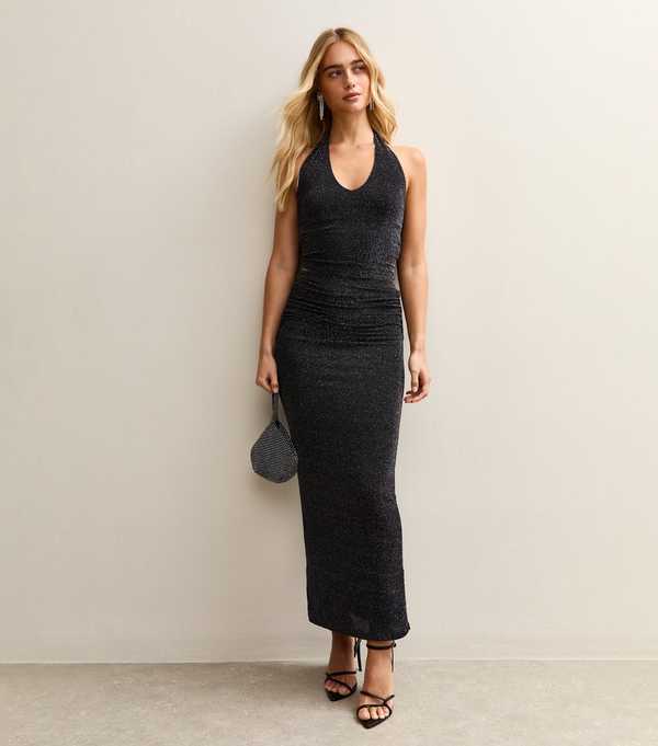 New Look Black Glitter Midi Skirt