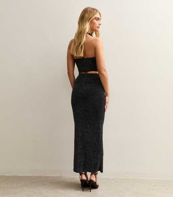 New Look Black Glitter Midi Skirt