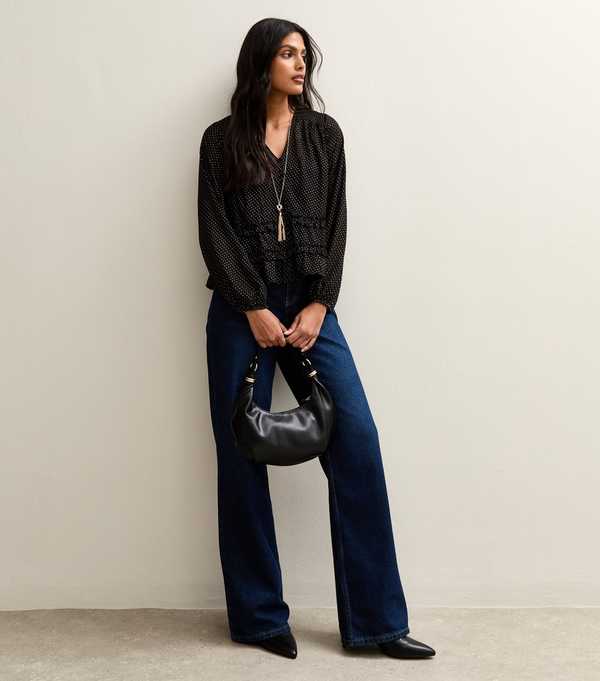 New Look Black Gold Pattern Long Sleeve Blouse