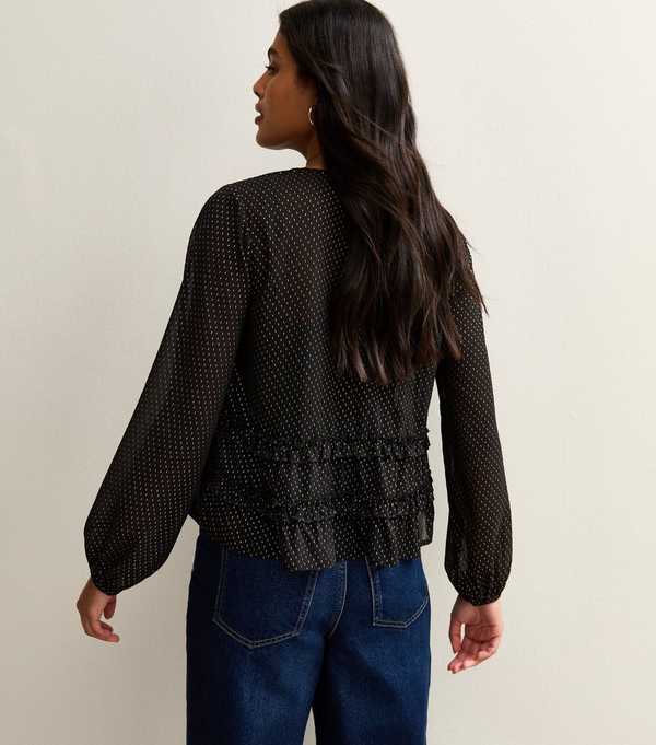 New Look Black Gold Pattern Long Sleeve Blouse