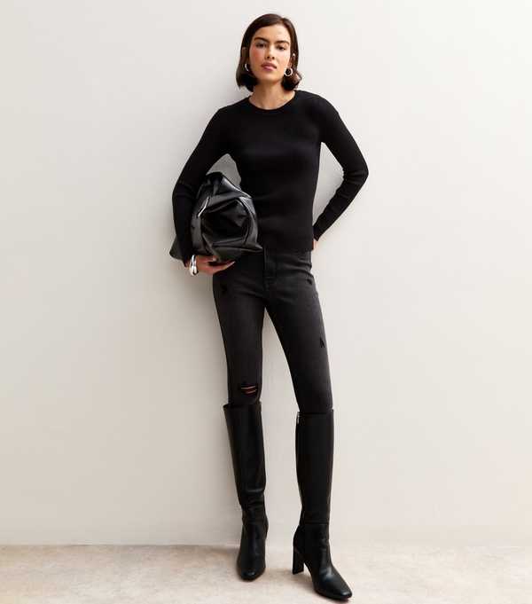 New Look Black Hallie Disco Ripped Skinny Jeans