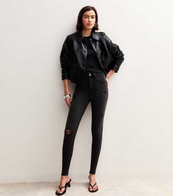 new look Black Hallie Disco Ripped Skinny Jeans