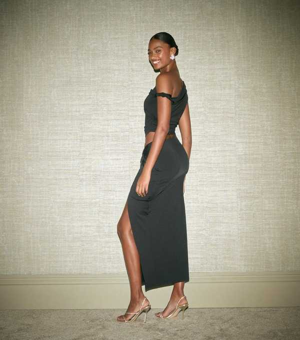 New Look Black Knotted Front Split Midi Skirt