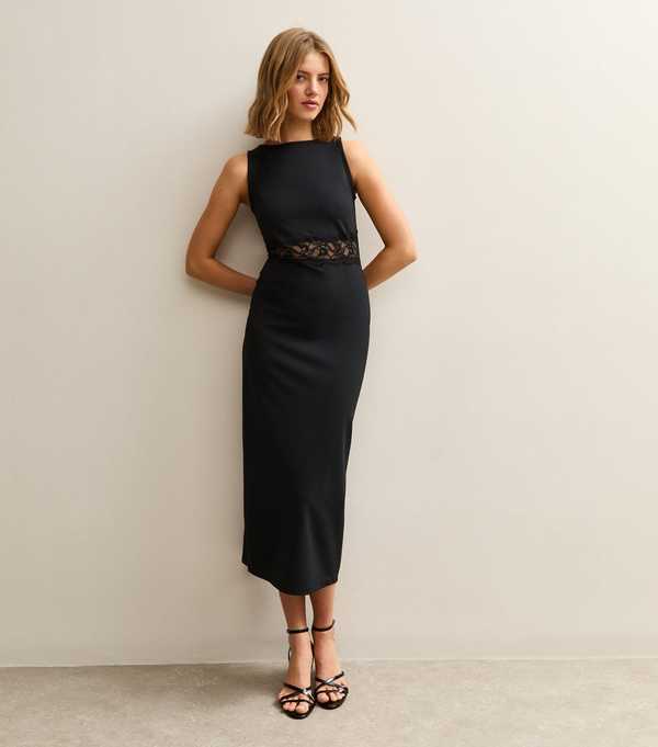 New Look Black Lace Insert Sleeveless Midi Dress
