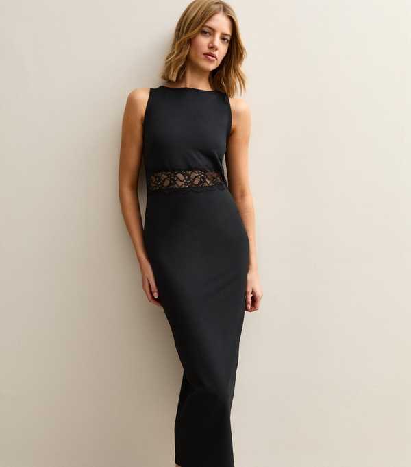 new look Black Lace Insert Sleeveless Midi Dress
