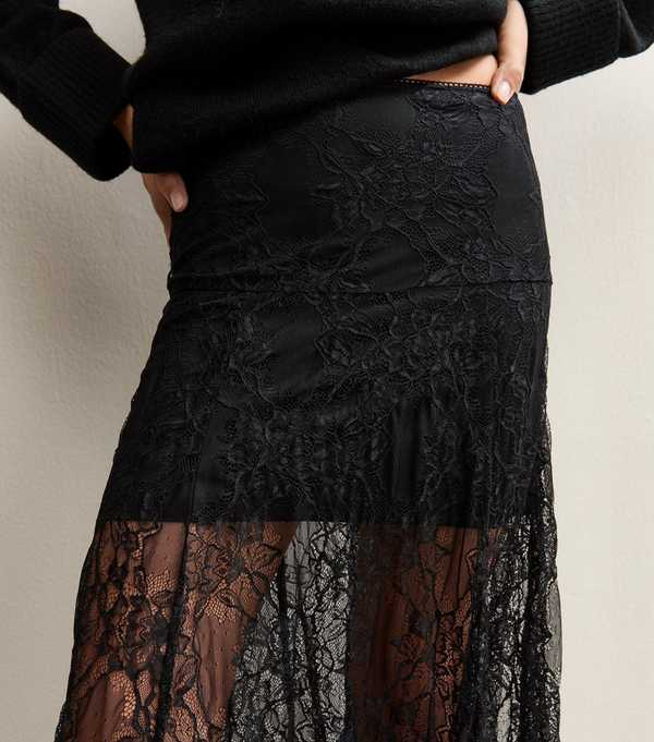 New Look Black Lace Midi Skirt