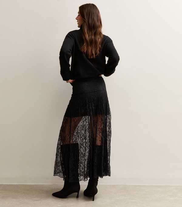 New Look Black Lace Midi Skirt
