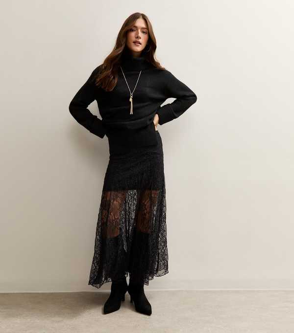 new look Black Lace Midi Skirt