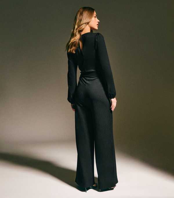 New Look Black Long Sleeve Crinkle Jumpsuit