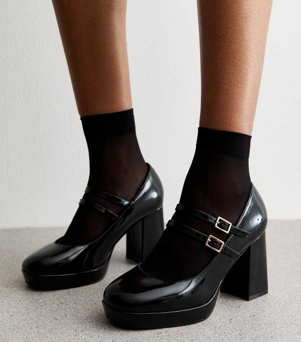new look Black Mary Jane Platform Heels
