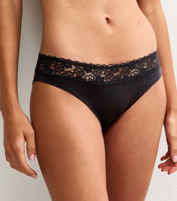 New Look Black Microfibre Flat Lace Top Briefs