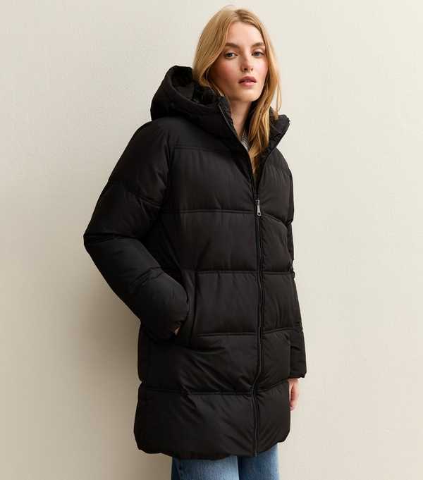 new look Black Midi Length Puffer Jacket