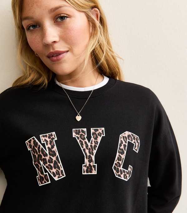 New Look Black NYC Leopard Print Logo Sweatshirt