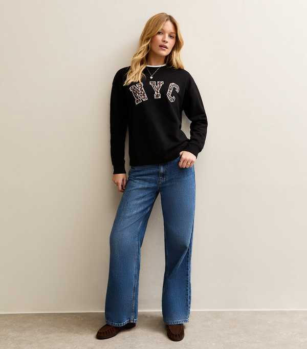 New Look Black NYC Leopard Print Logo Sweatshirt