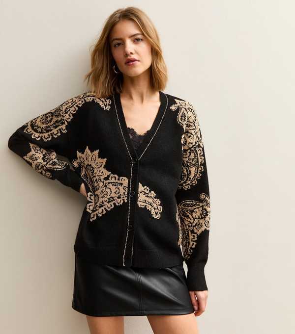 New Look Black Paisley Jacquard Cardigan