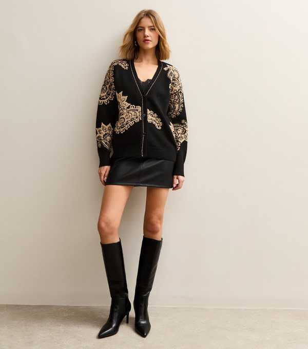New Look Black Paisley Jacquard Cardigan