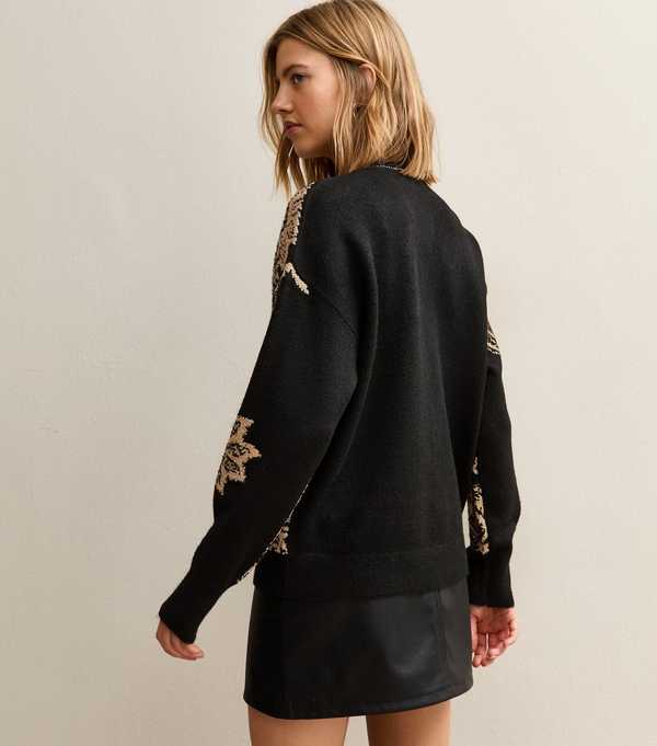 New Look Black Paisley Jacquard Cardigan