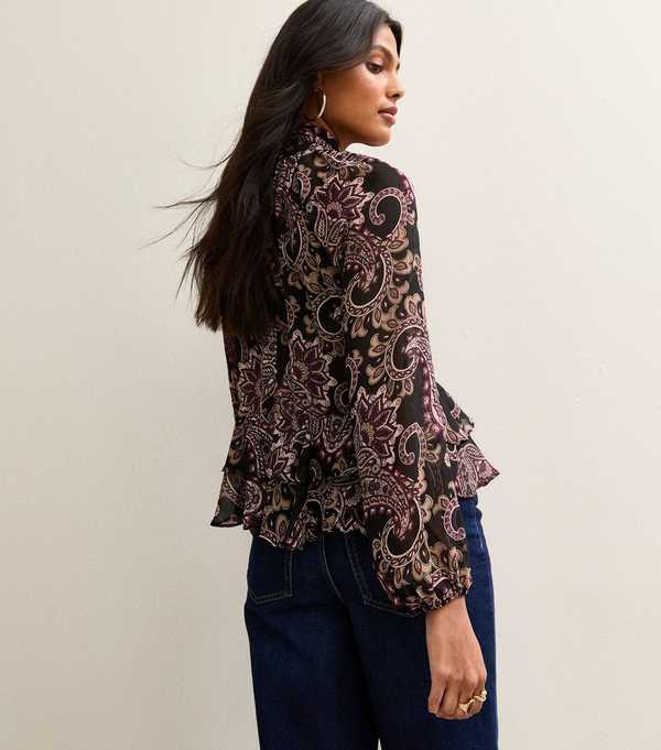 New Look Black Paisley Long Sleeve Blouse