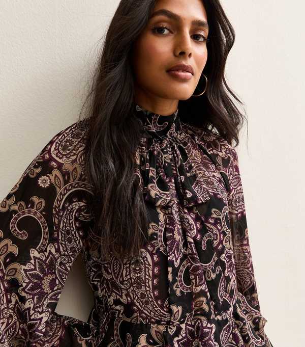 new look Black Paisley Long Sleeve Blouse