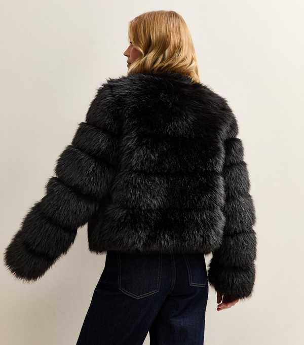 New Look Black Panelled Faux Fur Jacket