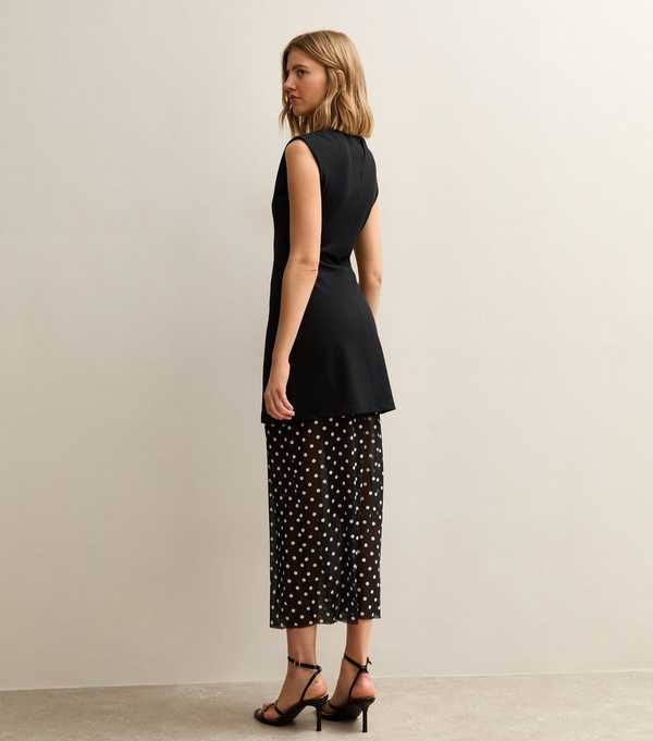 New Look Black Polka Dot Hem Midi Dress