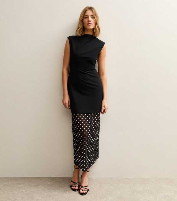 new look Black Polka Dot Hem Midi Dress