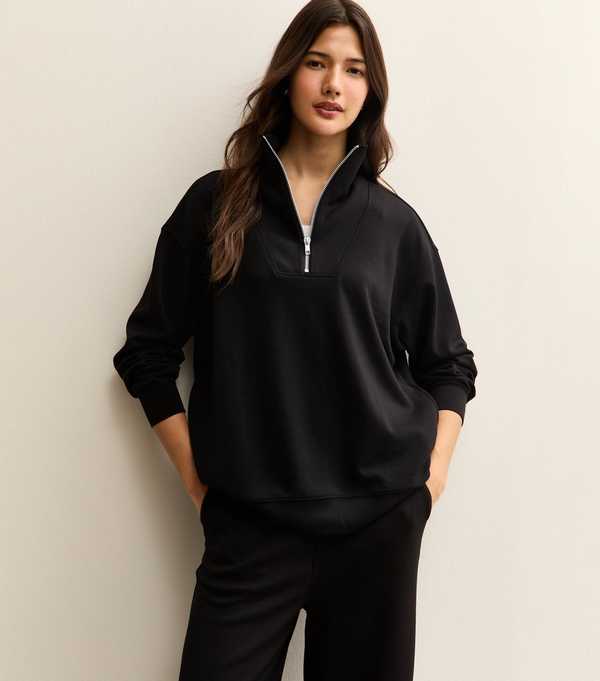 New Look Black Premium Quarter Zip Sweatshirt