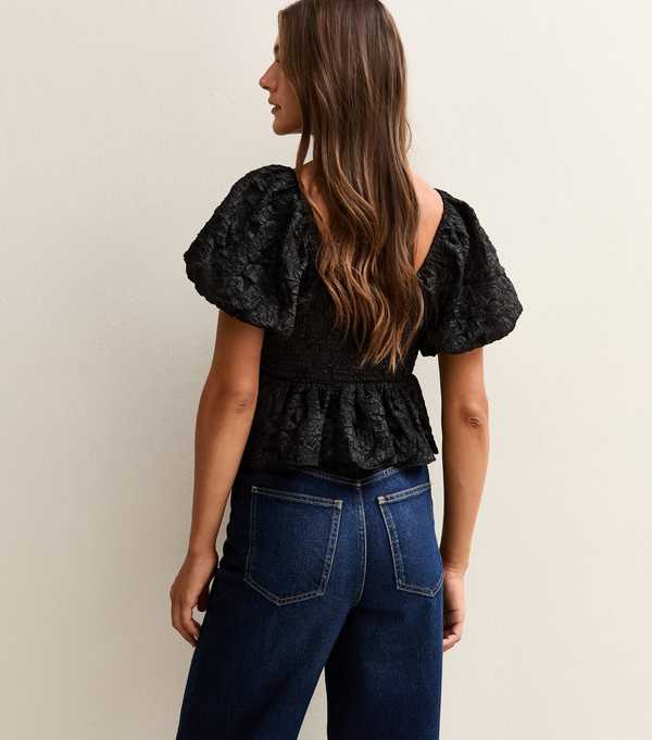 New Look Black Puff Sleeve Bow Top