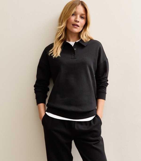 new look Black Relaxed Rugby Sweatshirt