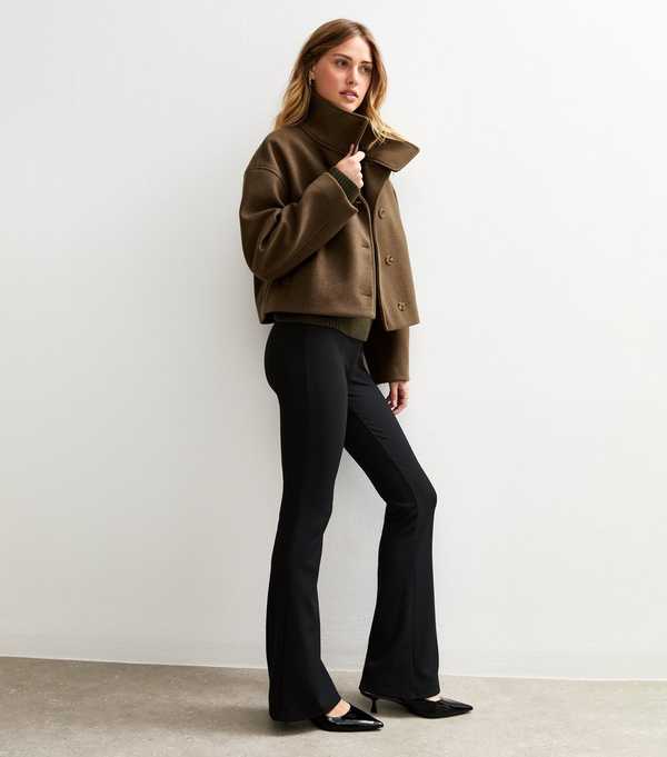 New Look Black Ribbed Flared Trousers