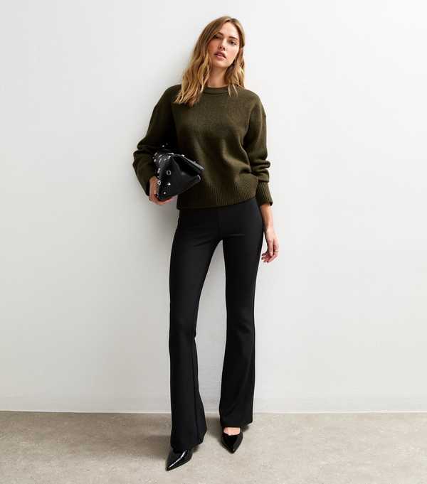 new look Black Ribbed Flared Trousers