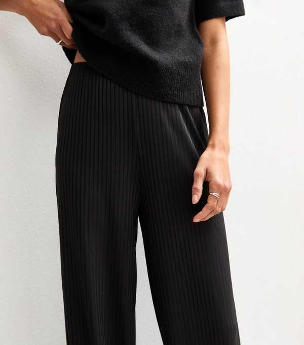 New Look Black Ribbed Wide Leg Trousers