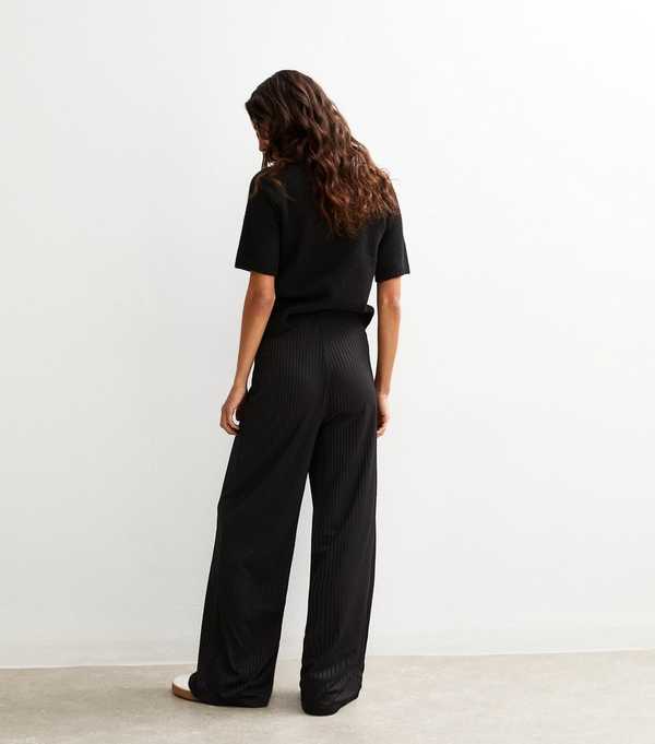 New Look Black Ribbed Wide Leg Trousers