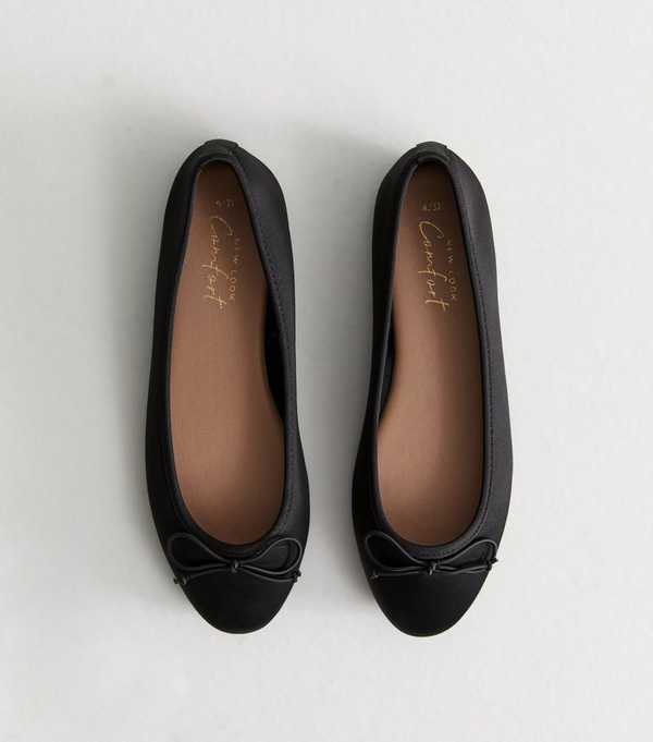 new look Black Satin Ballet Flats