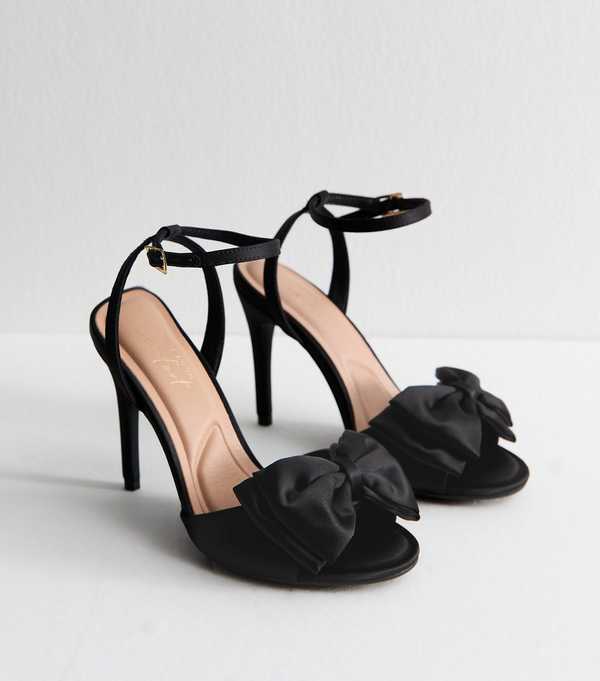 New Look Black Satin Bow Front Stiletto Sandals