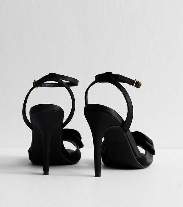 New Look Black Satin Bow Front Stiletto Sandals