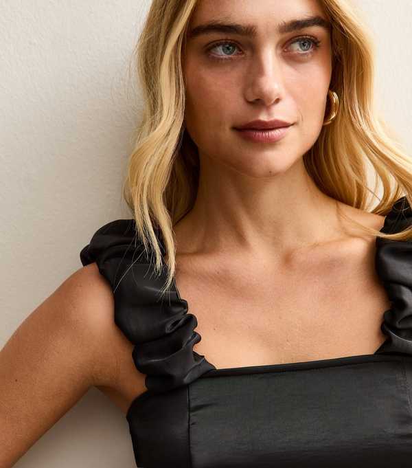 New Look Black Satin Ruched Strap Cami