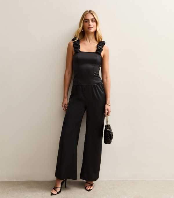 new look Black Satin Ruched Strap Cami