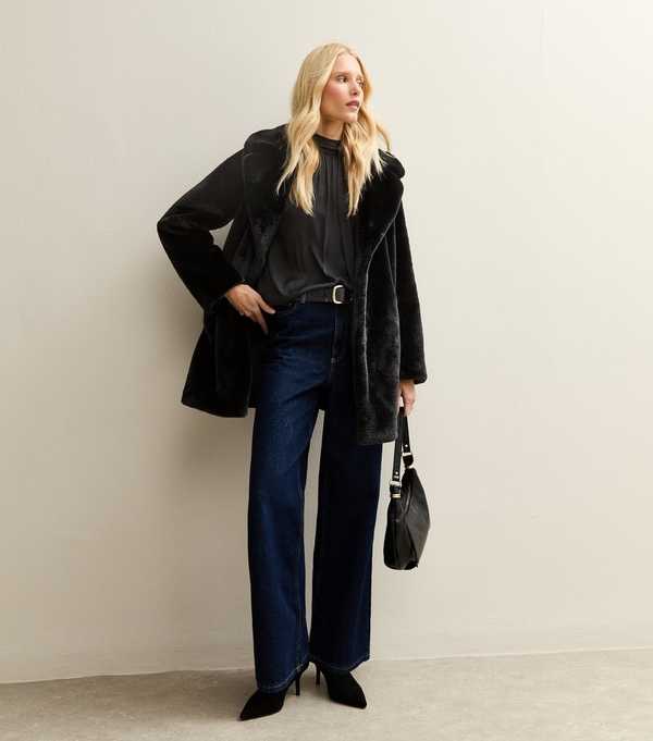 New Look Black Satin Sequin Cuff Blouse