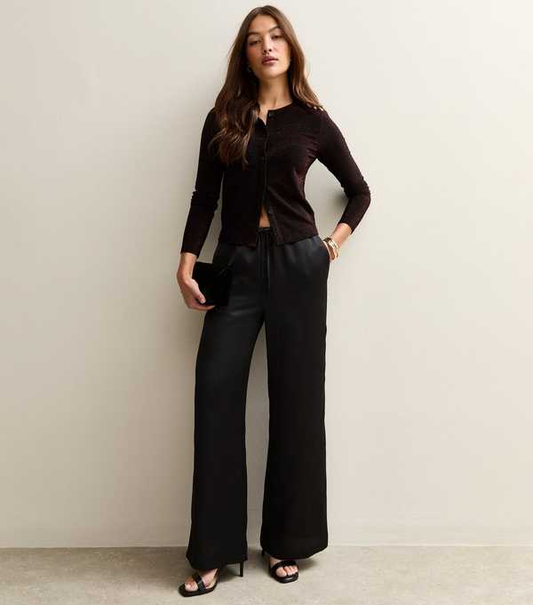 New Look Black Satin Wide Leg Trousers