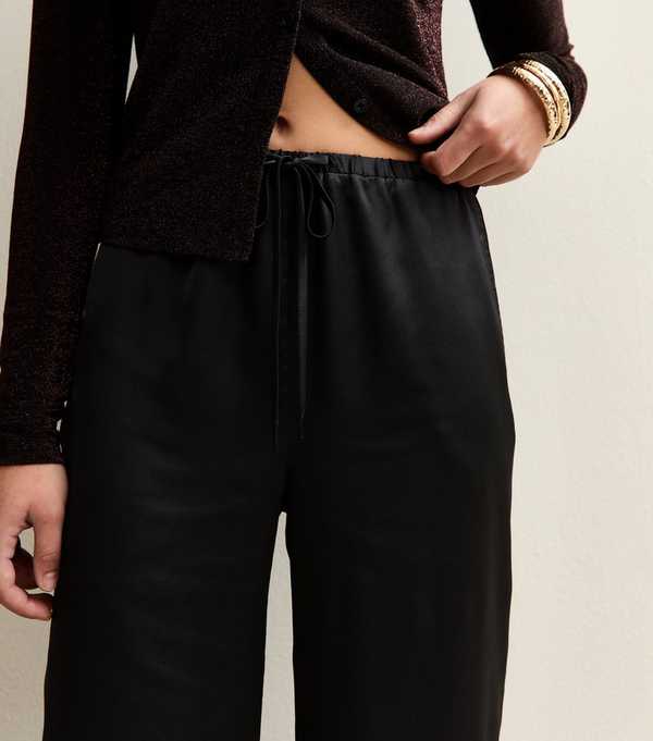 New Look Black Satin Wide Leg Trousers