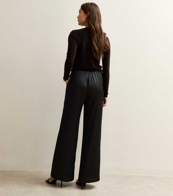 New Look Black Satin Wide Leg Trousers