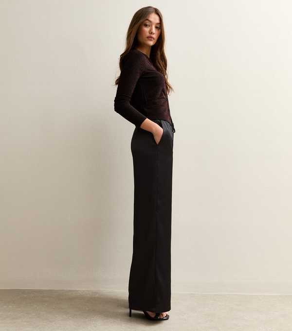 new look Black Satin Wide Leg Trousers