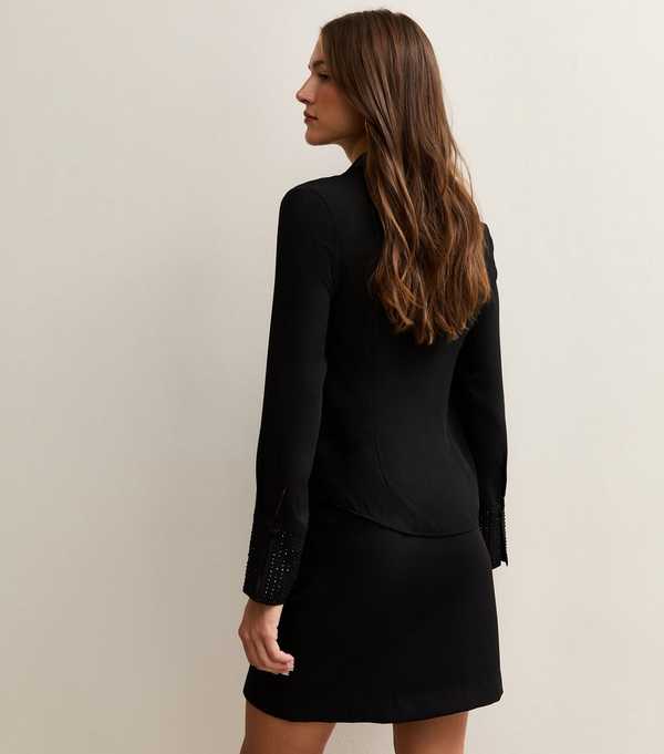New Look Black Sequin Cuff Long Sleeve Shirt
