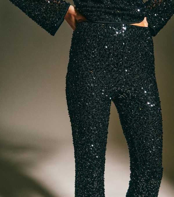 New Look Black Sequin Flared Trousers