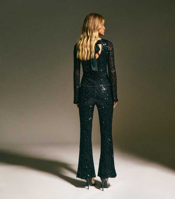 New Look Black Sequin Flared Trousers