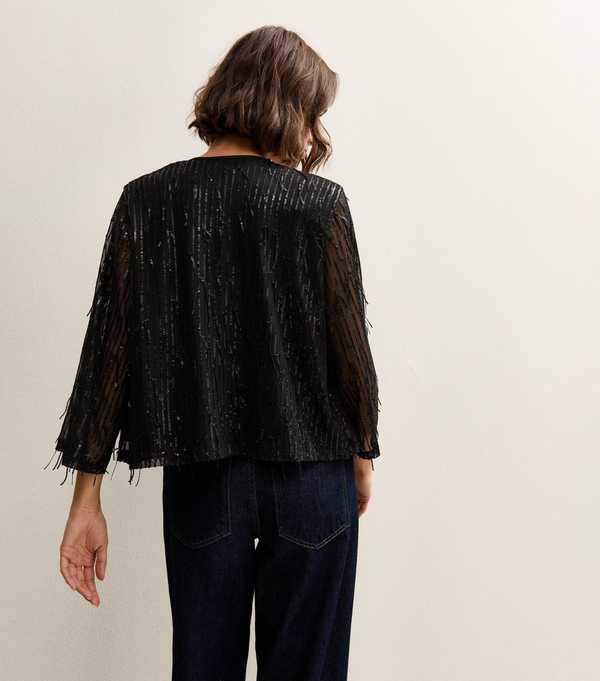 New Look Black Sequin Fringe Cardigan